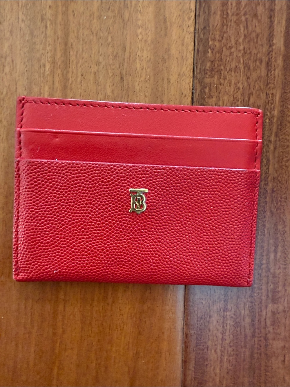 Burberry Red Leather TB Monogram Card Holder